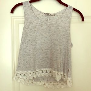 Grey with white lace long crop top